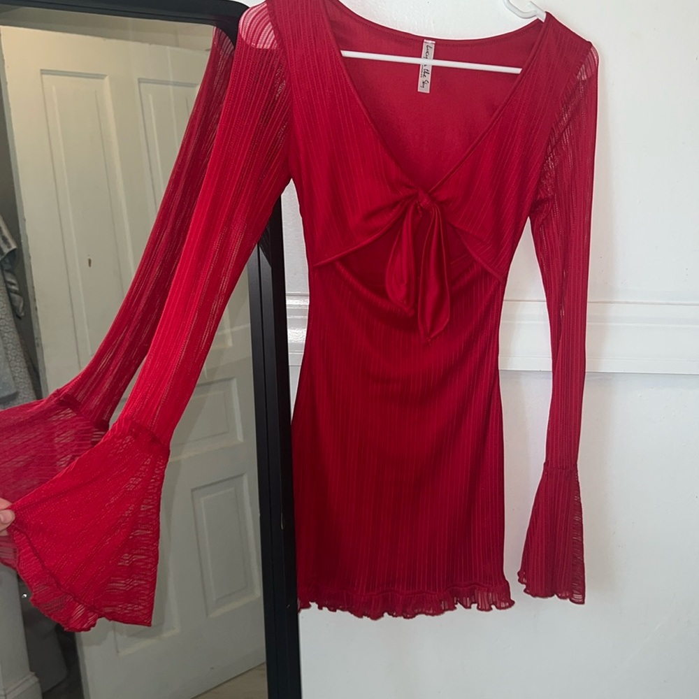 Red long sleeve mini dress